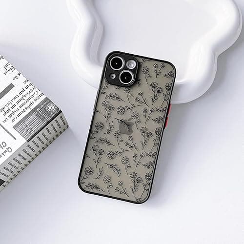 NITITOP Compatible with iPhone 13 Mini Case Cute Aesthetic Floral Flower Leaves Black Pattern Matte Clear Women Girl Full Camera Lens Slim Hard PC Shockproof Pritective Cover - Flower Leaves - Flower Leaves - iPhone 13 Mini thumbnail 2