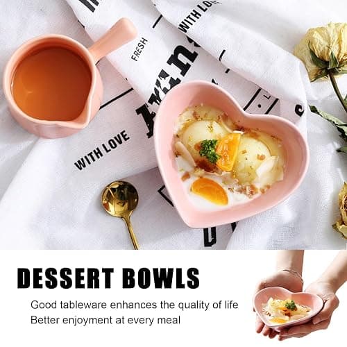 PIDUDU 4pcs Porcelain Heart Shaped Bowl,Cereal Bowls Salad Bowl Fruit Bowl for Serving Dishwasher & Microwave Safe for Soup,Breakfast, Oatmeal, Rice, Pasta, Salad (Pink) thumbnail 4