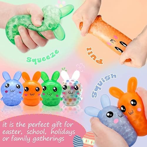 Squishy Easter Bunny,Easter Basket Stuffers Stress BallsToys for Kids Adults,4Pack Bunny Squeeze Ball Stress Relief Fidget Toys Easter Party Favor Gifts thumbnail 4