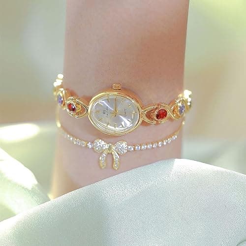 FANMIS Gold Tone Watches for Women with Small Vintage Bracelet Elegant Jade Oval Dial Dress Watch Fashion Quartz Wrist Watch Waterproof Watch thumbnail 5