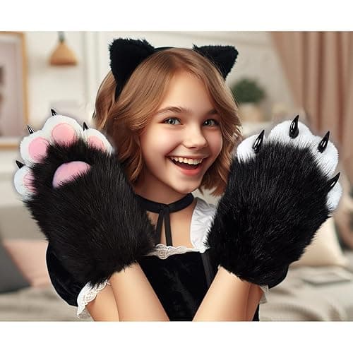 NexinEstic Therian Paws Comfy Furry Paws Faux Fur Fursuit Paws, Therian Stuff Therian Gear, Cat Paw Gloves with Claws Cosplay thumbnail 5