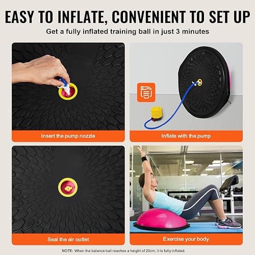 VEVOR Half Exercise Ball Trainer, 23/26 inch Balance Ball Trainer, 1500lbs Capacity Stability Ball, Yoga Ball with Resistance Bands & Foot Pump, Strength Fitness Ball for Home Gym Full Body Workout thumbnail 6