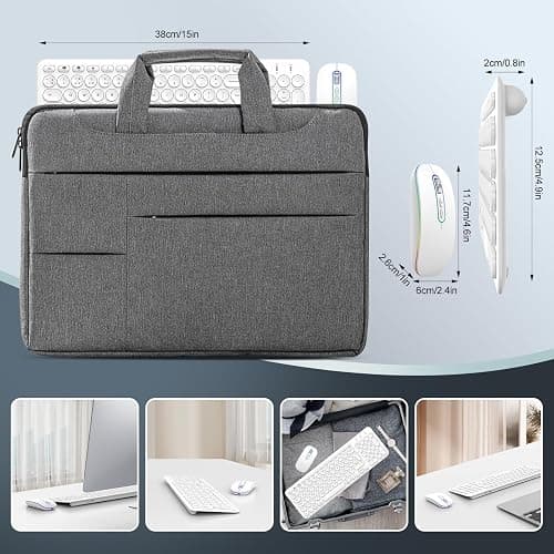 B Wireless Keyboard Mouse Set, Rechargeable Bluetooth & 2.4G Keyboard Mouse QWERTY UK Layout Computer Keyboard Quiet Mouse Combo for Windows PC Laptop Desktop - White thumbnail 6