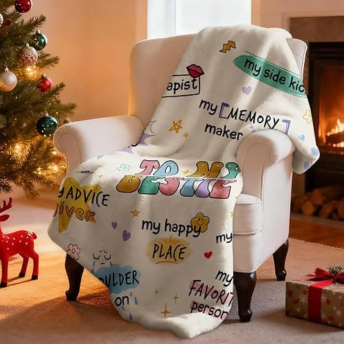 Best Friend Birthday Gifts for Women, Best Friends Blanket, Bestie Gift for Women on Christmas, Bestie Birthday Gifts for Woman, Friendship Present for Woman, Yellow Throw Besties Blanket 60”x50” thumbnail 2