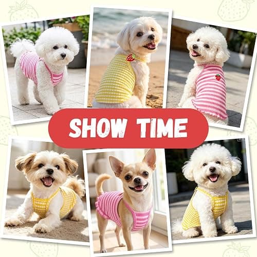 UETZLTB 2 Pack Dog Shirts for Small Dogs Cute Girl Dog Clothes Strawberry Stripe & Polka Dot Puppy Tshirt Summer Sleeveless Pet Tank Top Breathable Doggy Outfits Cat Chihuahua Yorkie Shih Tzu Clothes thumbnail 8