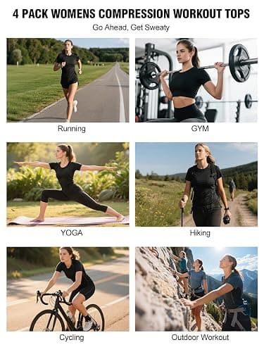 4 Pack Women's Long Sleeve Compression Shirts, Dry Fit Workout Athletic Sun Protection Cooling Tops for Yoga Running Gym thumbnail 6