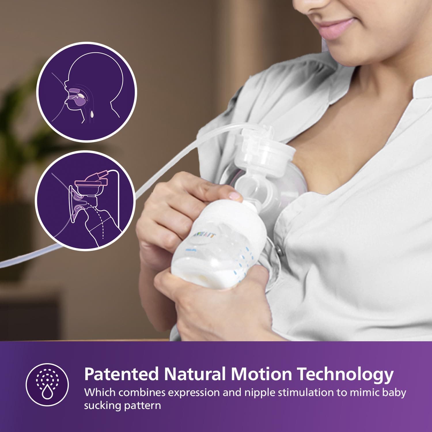 Philips Avent Electric Breast Pump | No.1 Brand Recommended by Moms Worldwide | Natural Motion Technology | One Size Fits all | 3X Faster Expression | 8 + 16 Expression and Stimulation settings | Corded | Quiet Motor | SCF395/11 thumbnail 3