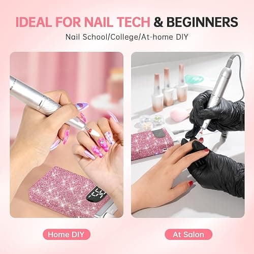 Nail Drill Professional 35000RPM Sparkling Portable efile with 12 Drill Bit | Rhinestone | 1800mAh Type-C | Stepless Speed Regulation | Low Noise & Low Vibration | Manicure Pedicure | Pink thumbnail 7