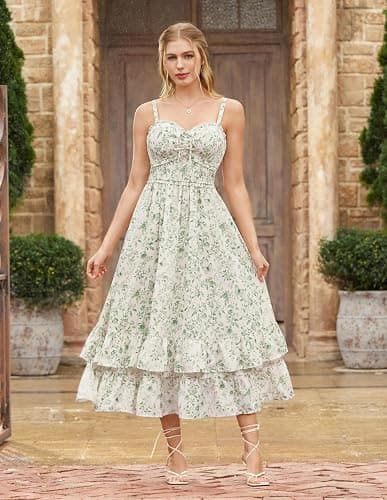 Scarlet Darkness Women's Floral Cottagecore Dress Smocked A Line Casual Milkmaid Sundress with Pockets thumbnail 3