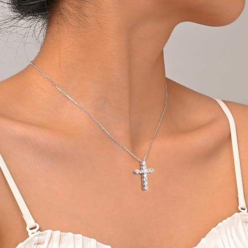 Cross Necklaces for Women 925 Sterling Silver 18K Gold Plated Cubic Zirconia Cross Pendant Necklace Simple Jesus Cross Necklace Cute Simulated Diamond Jewelry Religious Minimalist Gift thumbnail 5