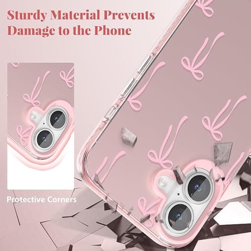 ZTOFERA for iPhone 17 Case,Cute Pink Ribbon Bow Tie Aesthetic Phone Case,Trendy Slim Hard IMD Shockproof Protective Bumper Phone Cover for Women Girls,Bow thumbnail 6