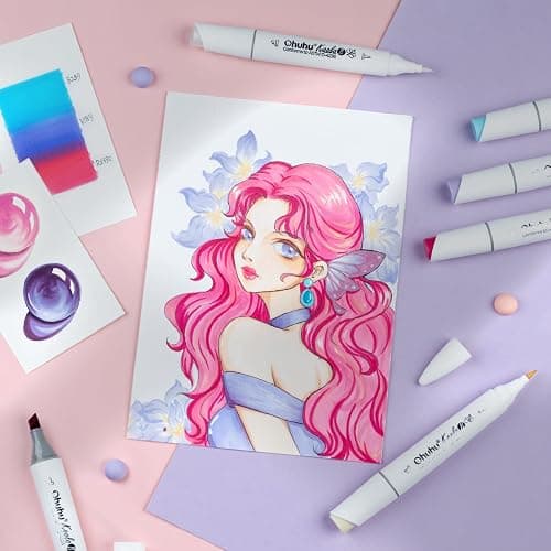 Ohuhu Alcohol Markers: Mini Brush & Slim Broad 60 Illustration Colors Dual Tip Brush Tip Alcohol-based Art Marker for Artists Adults Coloring Illustration- Refillable - Kaala B Series of Ohuhu Markers thumbnail 9