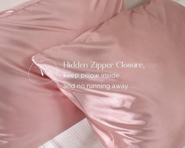 Yanibest Satin Pillowcase, Silk Pillow Cases for Hair and Skin with Zipper, Standard Pillow Cases Set of 2 for 20"x26", Exquisite Packaging for Women Men thumbnail 8