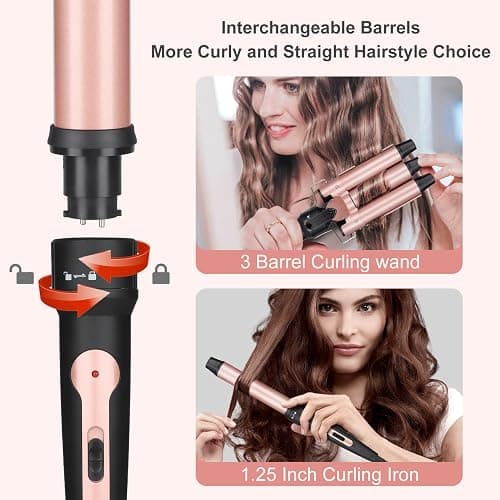 Curling Iron Hair Curler 5 In 1 Curling Wand Set Hair Crimper Beach Waves Hair Waver for Women 3 Barrel Triple Tool for Wavy Wands with 3/4 inch to 1 1/2 inch Attachments Hair Styling Tools thumbnail 5