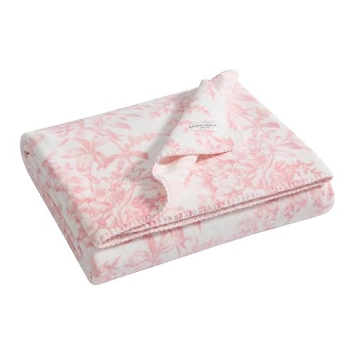 Laura Ashley - Plush Throw Blanket, 50x70, Soft and Warm with a Lightweight Feel, Reversible Floral Design with Stripe Reverse, Bedford Pink Pink - Image 1