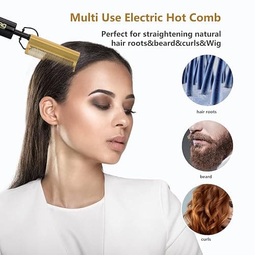 DAN Technology Curved Ceramic Hair Straightener and Heat Press Comb, 450°F Dual Voltage for Natural Black Hair, Portable for Travel & Home | *Dual voltage *Ceramic Technology *30sec Fast heating *High and low switch *360 Swivel Cord *Anti-scald bracket thumbnail 6