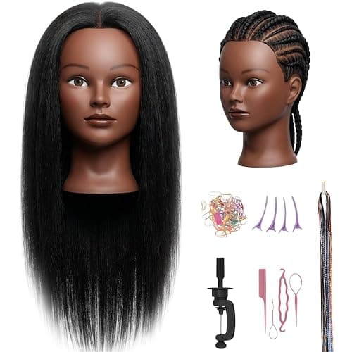 Mannequin Head Human Hair 16 Inch, 100% Real Human Hair Cosmetology Mannequin Head with Clamp Stand, Professional Hair Manikin Doll Head for Braiding, Styling & Hairdresser Training (Black-16inch) - Image 1