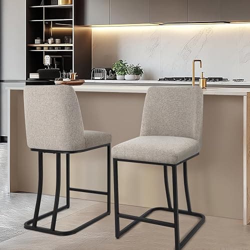 KRAMZMING Counter Height Bar Stools Set of 4, 24 Inch Seat Height Bar Chairs for Kitchen Island, Linen Fabric Upholstered Barstools with Metal Feet for Dining Room, Sand Color thumbnail 4