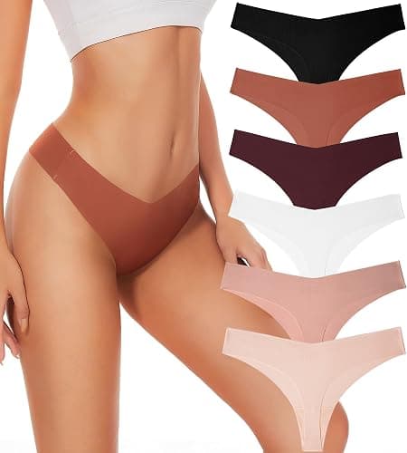 Hellopopgo Seamless Thongs For Women V-waisted No Show Thong Seamless Panties Breathable Comfortable Underwear Womens 6-Pack - Image 1