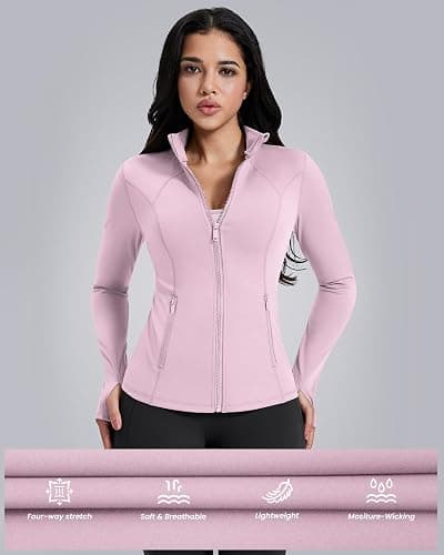 AVGO Womens Workout Jackets Lightweight Athletic Zip Up Jacket Slim Fit Running Gym Top with Pockets & Thumb Holes thumbnail 6