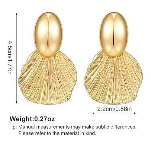 FILMOON Gold Plated Earrings Dangle Chunky Fan-shaped Earrings Shell Earring for Women Two-Tone Fashion Statement Jewelry thumbnail 6