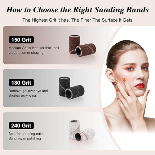BELICOO Sanding Bands for Nail Drill 300Pcs, w/ 7Pcs Nail Drill Bits, 150#180#240#Grit Nail Sanding Bands for Manicures Pedicures, Electric Nail File Bits thumbnail 2