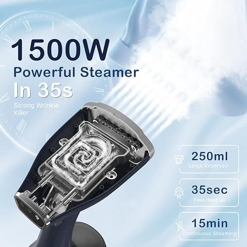 BEAUTURAL Handheld Garment Steamer for Clothes, Handheld steamer with Foldable Design, Easy to Remove Wrinkles, 1500W, 25-Second Fast Heat up, 2 Steam Level Setting with Continuous Steaming thumbnail 2