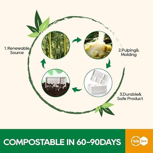 Turbo Bee Disposable 5 Compartment Plates, 100Pack Bagasse Divided Paper Trays, Heavy Duty Serving Plates for School Lunch, Meal Prep, Picnic and Buffet thumbnail 5