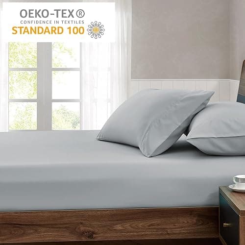 FreshCulture Full Fitted Sheet - Hotel Quality Fitted Sheet - Ultra Soft & Breathable - Brushed Microfiber - Deep Pocket - Cooling Fitted Sheets for Full Size Bed (Light Grey) thumbnail 7