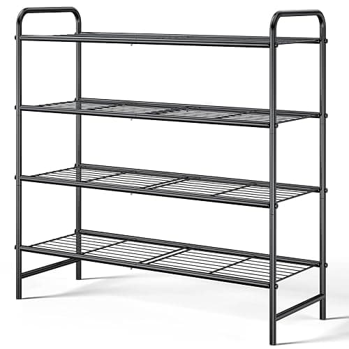 Kitsure Shoe Rack - Stainless Steel Shoe Organizer, Sturdy Shoe Rack for Closet and Front Door Entrance, Free Standing Shoe Shelf, Closet Organizers and Storage, 25.6" Wide - 4 Tier, Black - Image 1