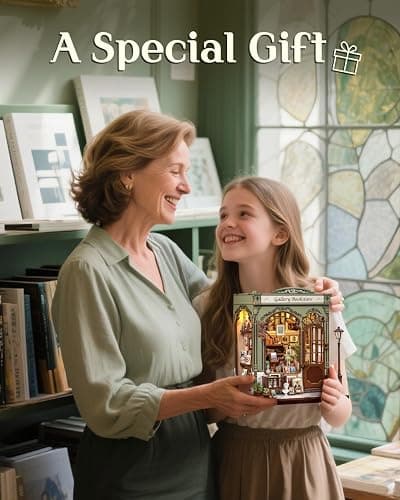 CUTEBEE DIY Book Nook Kit, Miniature House Kits for Adult and Teens, DIY Miniature Book Nook kit with Sensor Led Light, Gifts for Lovers and Family (Gallery Bookstore) thumbnail 8