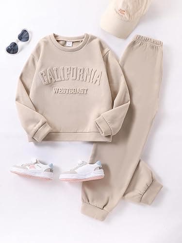 Yvowming 8-12Y 2 Piece Girls Clothes Outfits Sweatsuit Sets Oversized Sweatshirt and Baggy Sweatpant Fall Winter Clothing thumbnail 4