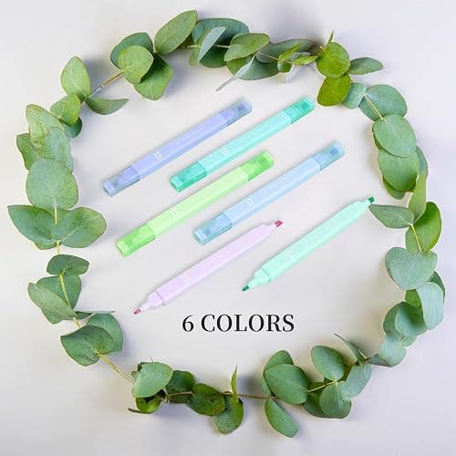 konket 6Pcs Aesthetic Cute Highlighters with Soft Chisel Tip, Double Ended Highlighter, Quick Dry Assorted Colors Highlighters Markers for School Supplies and Office Journaling - Popular thumbnail 2