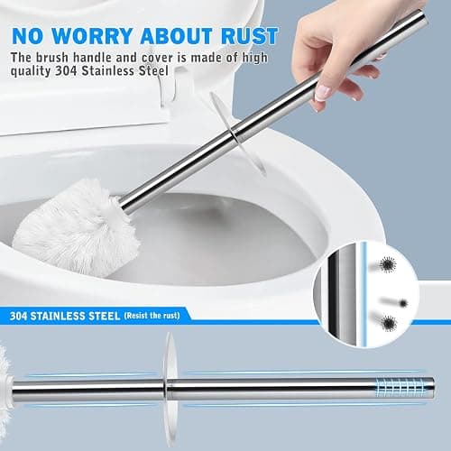Toilet Brush and Holder, Toilet Brush with 304 Stainless Steel Long Handle, Toilet Bowl Brush for Bathroom Toilet-Elegant-Cleaning-Bristles(White) thumbnail 5
