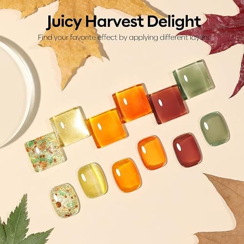 Modelones Gel Nail Polish, 6 Colors Fall Wine Brown Orange Green Jelly Gel Polish Yellow Gold Glitter Cat Eye Nail Polish with Magnet and Wooden Stick Soak Off LED Manicure Kit DIY Gift thumbnail 2