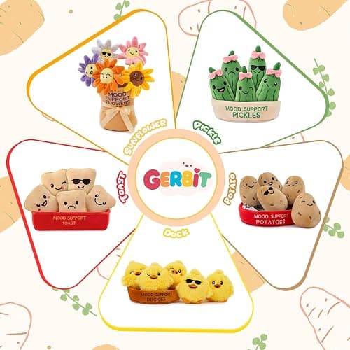 GERBIT Potato Stuffed Animal Cute Plush Toys, 5 Pcs Mood Support Potato Plush and Plushies with Carry Basket, Funny Squeeze Toys Home Desk Decor Cheer up Doll Gift for Kids Adults Friends Her Sister thumbnail 9