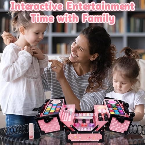 Hollyhi 59Pcs Kids Makeup Kit for Girl, Washable Play Makeup Toys Set for Dress Up, Beauty Vanity Set with Cosmetic Case Birthday Toys for Girls 3 4 5 6 7 8 9 10 11 12 Year Old Kids Toddlers ( Pink ) thumbnail 9