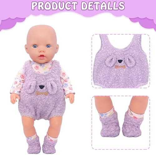 UNICORN ELEMENT 3 Sets 14-18 Inch Baby Doll Clothes, 14 Inch Doll Outfit for 43cm Reborn Dolls, Total 11 Pcs Doll Accessories Doll Clothes and Accessories for 18 Inch Girl Dolls thumbnail 7