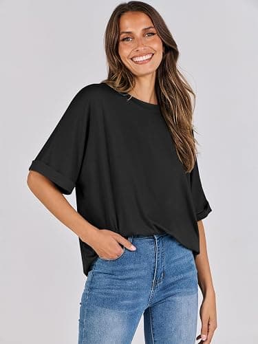 ANRABESS Womens Tops Summer Short Sleeve Oversized T Shirts 2026 | Crewneck Casual Loose Basic Tee Shirt, Business Casual Work Outfits, Travel Daily Wear, ALL-Seasons Clothes thumbnail 8