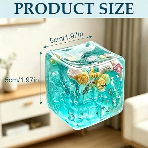 Squishy Stress Cube, Slow Rising Sensory Fidget Toys for Adults, Ocean Wave Squeeze Toy with Seashells, Soft Stress Reliever for Office Desk Home (1Pcs) thumbnail 2