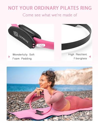 LIONSCOOL Pilates Ring Set – 14" Anti-Deformation Magic Circle with Padded Handles, Mini Ball, Resistance Bands, Guide & Bag thumbnail 3