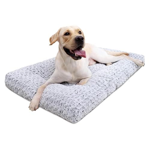 KSIIA Washable Dog Bed Deluxe Plush Dog Crate Beds Comfy Kennel Pad Anti-Slip Pet Sleeping Mat for Large, Jumbo, Medium, Small Dogs Breeds, 35" x 23", Gray - Image 1