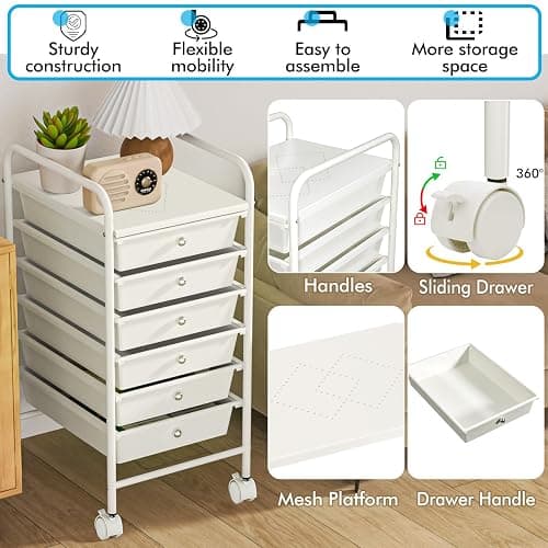 6-Drawer Rolling Storage Cart, Plastic Drawer Storage Organizer Rolling Cart, Multipurpos Utility Cart for Classroom Art Craft Supplies Dresser Closet Bathroom Bedroom Kitchen Office School thumbnail 4