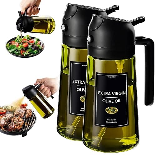 CXINYI - 16oz/470ml Olive Oil Dispenser for Kitchen with Stickers - 2 in 1 Olive Oil Sprayer for Cooking, Air Fryer, and Salad, 2 Black (Light-Proof Kitchen Gadget) - Image 1