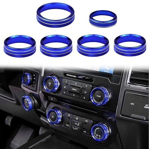 Kujunpao Air Conditioner Switch Trim Cover Aluminum Center Console Knob Compatible for Ford F150 XLT Accessories 2015-2019 6PCS(Blue) - Image 1