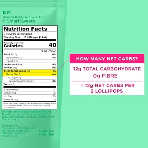 SmartSweets Lollipops, 3oz, Blue Raspberry & Watermelon Flavors, Hard Candy with Low Sugar (1g), Low Calorie (40), No Artificial Sweeteners, Plant-Based, Gluten-Free (Pack of 2) thumbnail 5