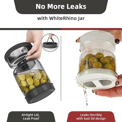 WhiteRhino Gurkenglas zum Umdrehen,1L Glas Einlegeglas, with Strainer,Gurken Behälter,Einlegeglas zum Umdrehen, for Olive, Kimchi,Jalapenos,Auslaufsichere Luftdichte Deckel - Grau/1l thumbnail 5