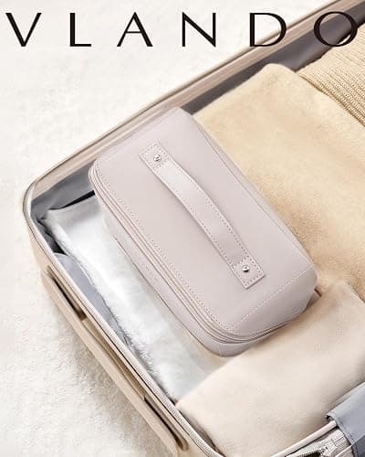 Vlando Large Capacity Travel Makeup Bag - Makeup Bag Travel Toiletry Bag for Women, PU Leather Waterproof Cosmetic Bag, Beige thumbnail 7