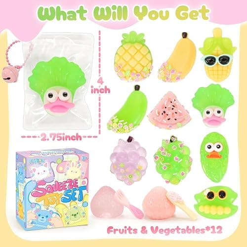 NINAOR Squeeze Squishy Toys for Kids, 12Pcs Fruit Vegetables Sensory Fidget Toys, Easter Egg Fillers Party Favors Treasure Box Toys for Classroom Stress Relief Gifts Travel Cute Stuff for Boys Girls thumbnail 2