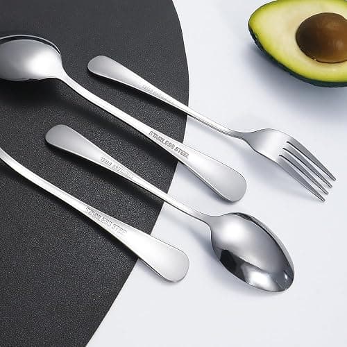 Silverware Set 50 Piece Stainless Steel Flatware Set Silverware Utensils for 10 People Includes Forks Knives Spoons & Salad Forks Dishwasher Safe Durable Tableware for Home Restaurant or Outdoor Use thumbnail 5